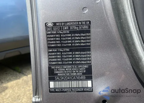 2012 Land Rover Range Rover Sport Hse Luxury z USA, uszkodzony, nr VIN SALSK2D41CA745469